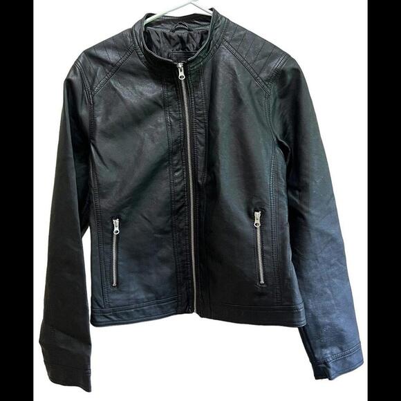 Me Jane Black Faux Leather Jacket Biker Style Sz Large - Picture 1 of 3